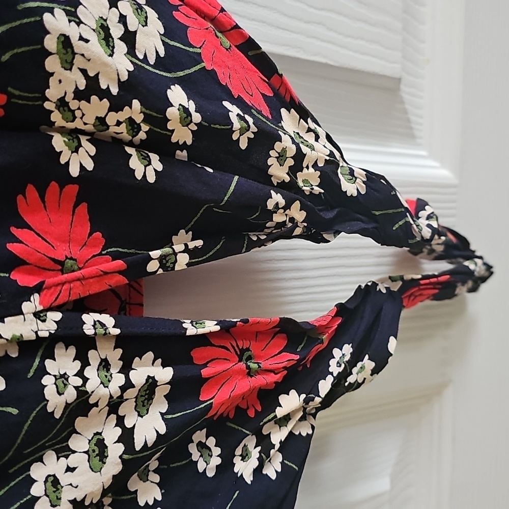 Madewell Black Floral Blouse with Red and Cream Accents - Picture 3 of 6
